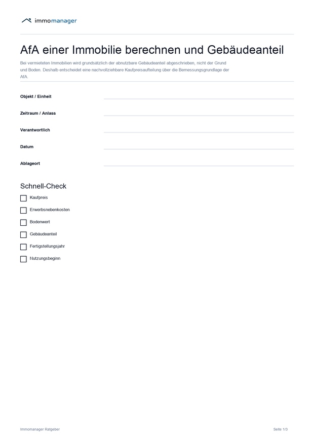 PDF-Vorschau zu AfA einer Immobilie berechnen und Gebäudeanteil ermitteln