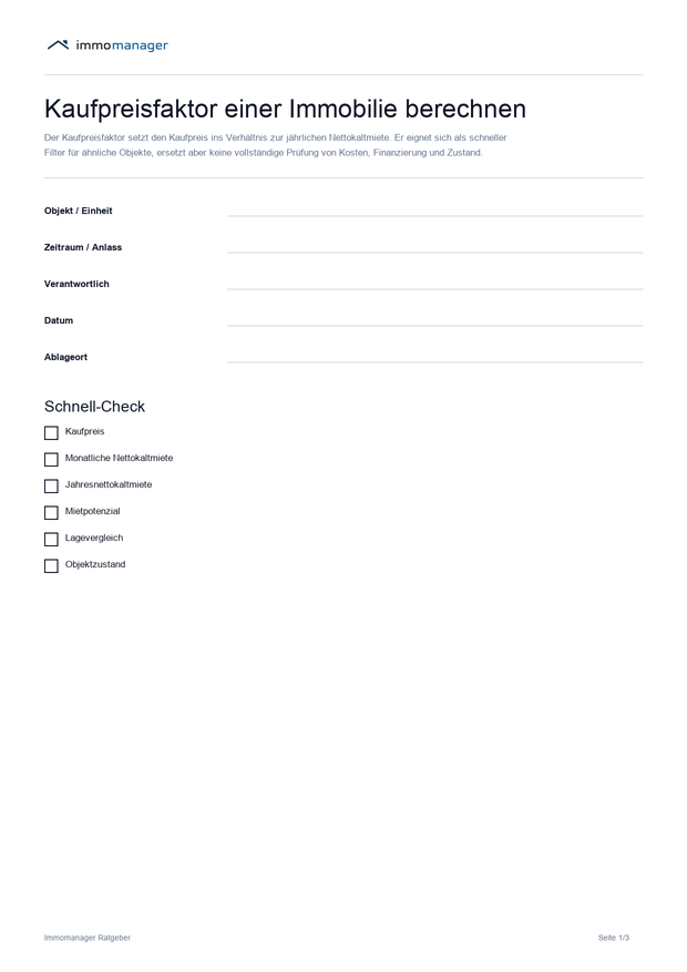 PDF-Vorschau zu Kaufpreisfaktor einer Immobilie berechnen