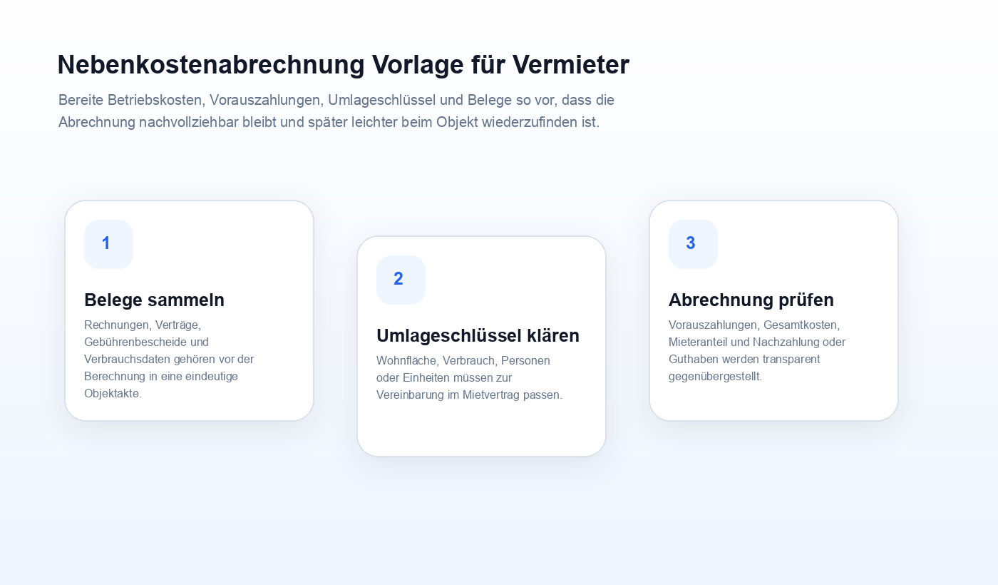 Ablaufgrafik zu Nebenkostenabrechnung Vorlage für Vermieter