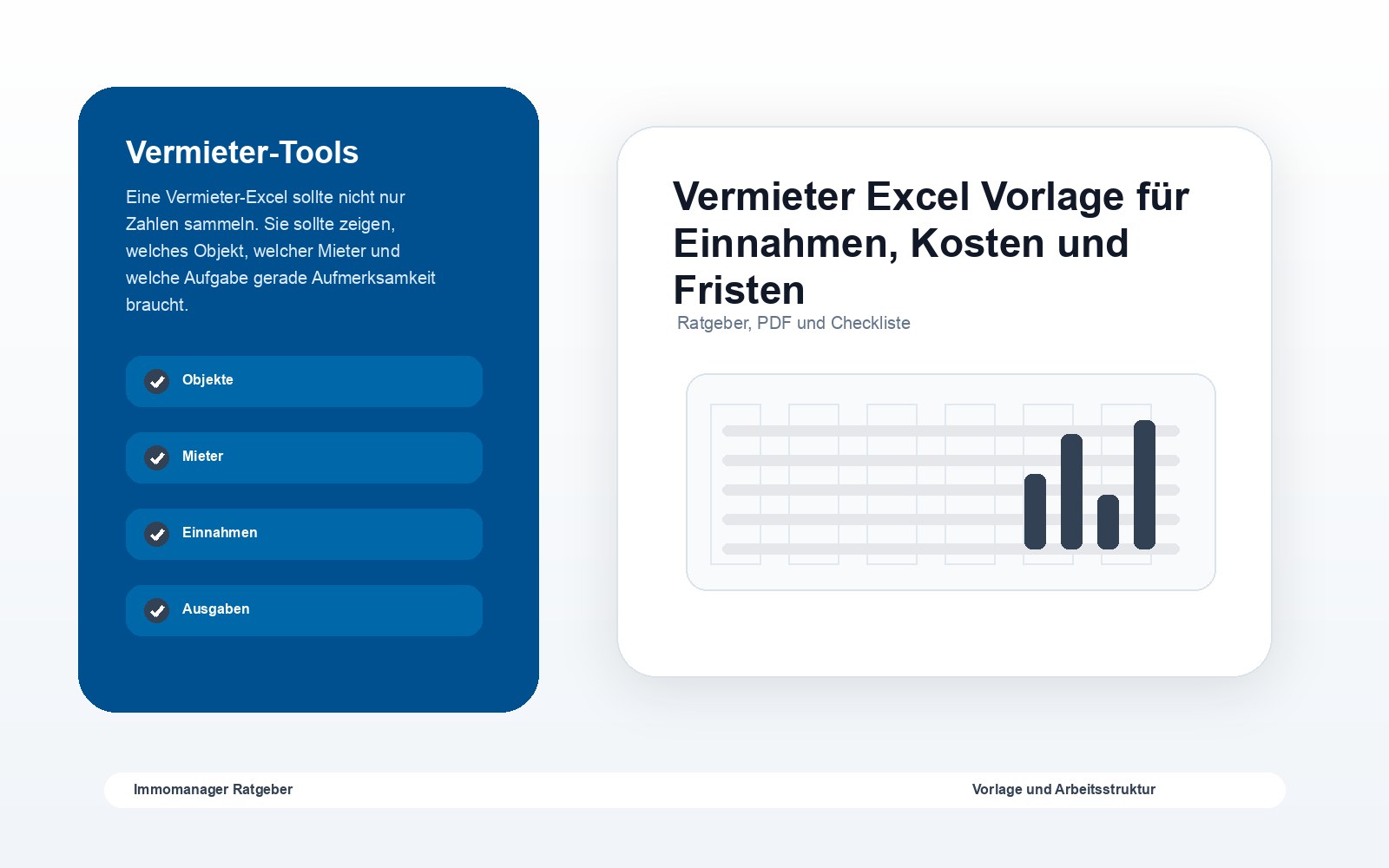 Vermieter Excel Vorlage für Einnahmen, Kosten und Fristen als visuelle Ratgebergrafik